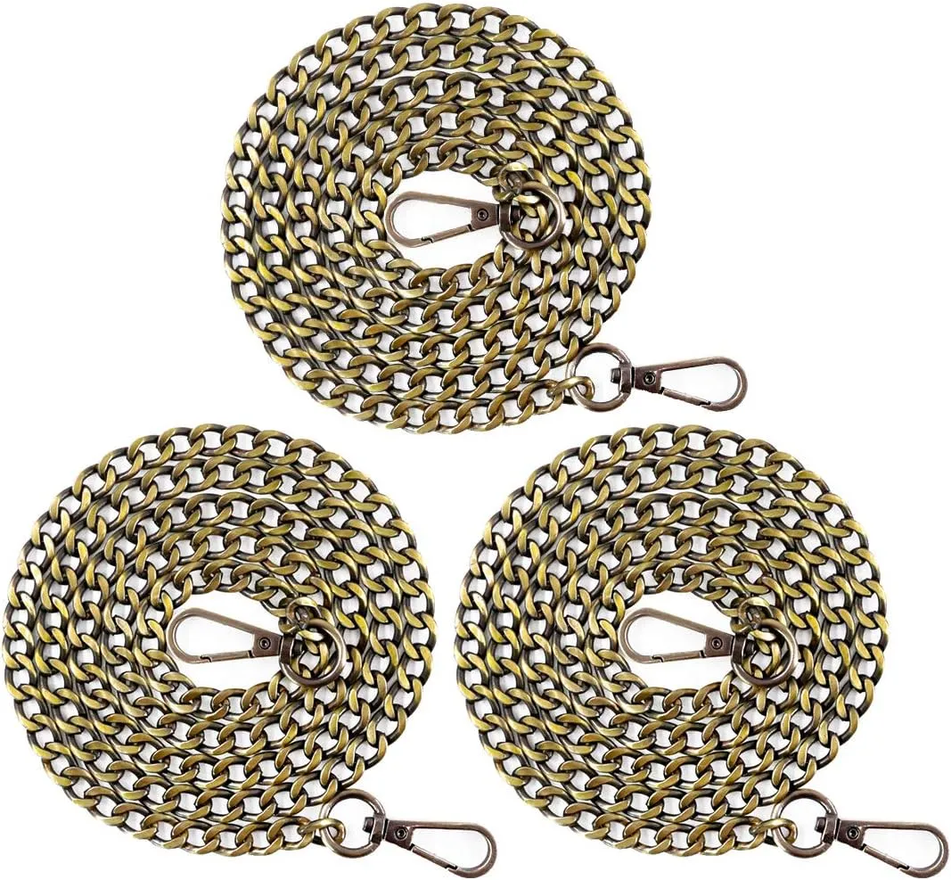 Swpeet 3Pcs Bronze Luxury Fashion 47 Inche Replacement Flat Chain Strap with Buckles Set, Perfect for DIY Metal Shoulder Cross Body Bag Hand Bag Purse Replacement