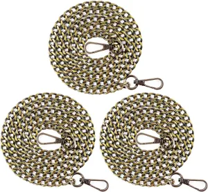 Swpeet 3Pcs Bronze Luxury Fashion 47 Inche Replacement Flat Chain Strap with Buckles Set, Perfect for DIY Metal Shoulder Cross Body Bag Hand Bag Purse Replacement