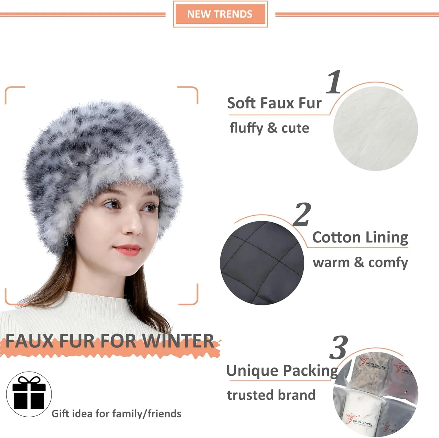 sy soul young Women's Winter Faux Fur Cossak Russian Style Hat Warm Cap