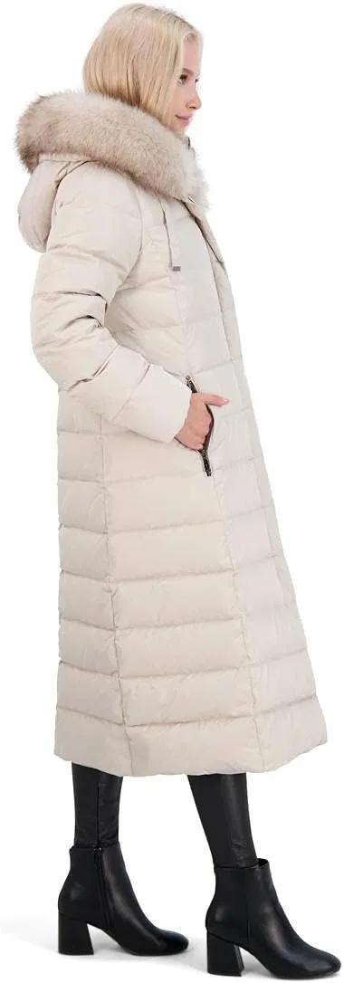 Tahari Nellie Long Coat for Women-Insulated Jacket with Removable Faux Fur Trim