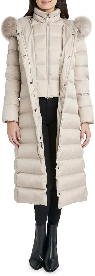 Tahari Nellie Long Coat for Women-Insulated Jacket with Removable Faux Fur Trim