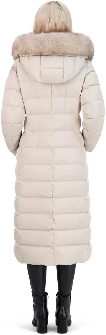 Tahari Nellie Long Coat for Women-Insulated Jacket with Removable Faux Fur Trim