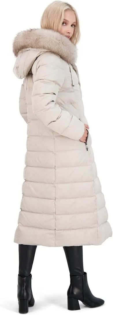 Tahari Nellie Long Coat for Women-Insulated Jacket with Removable Faux Fur Trim