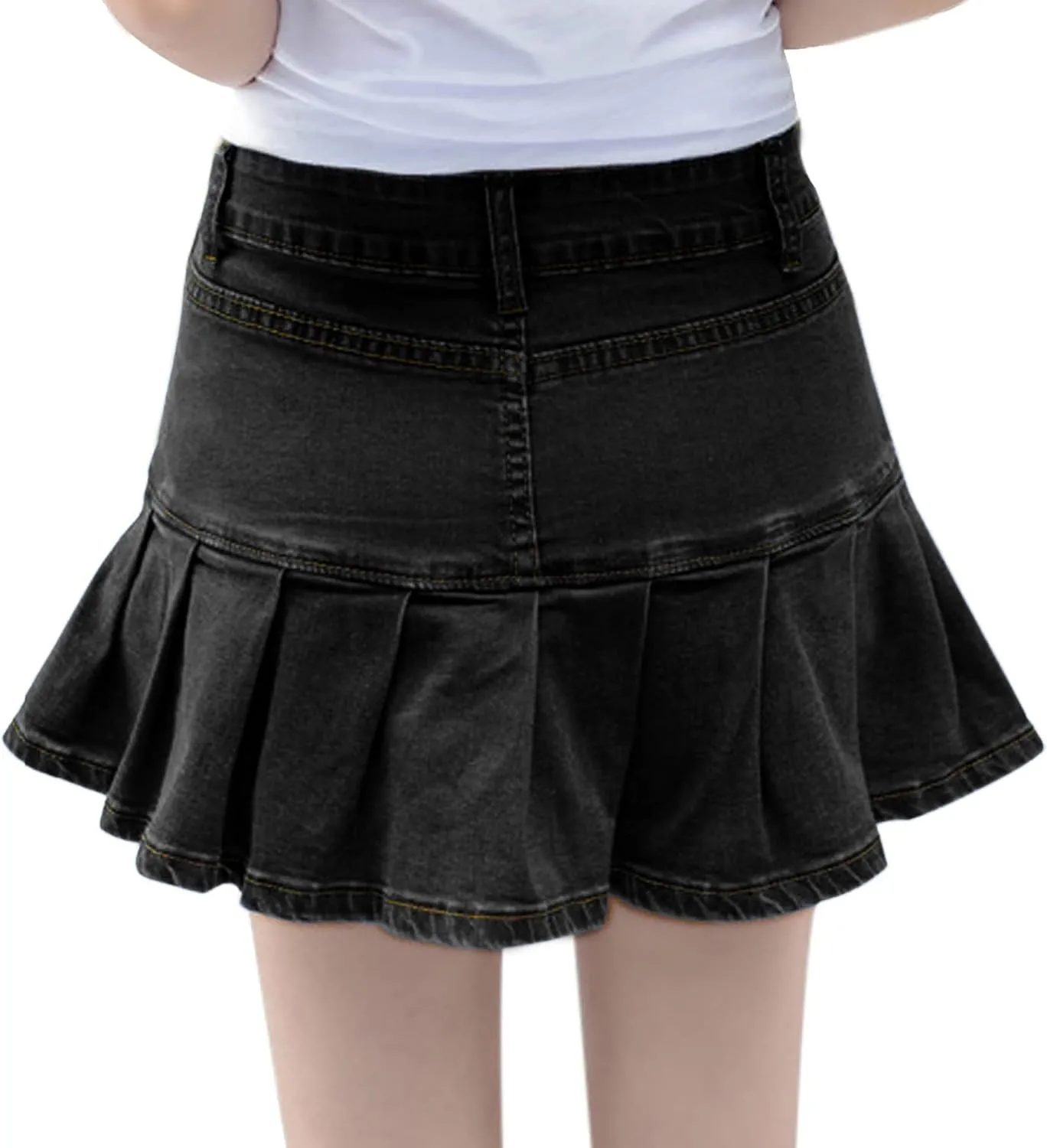 Tanming Women's Pleated Jean Skirt Casual A-Line Ruffle Y2K Mini Denim Skirt