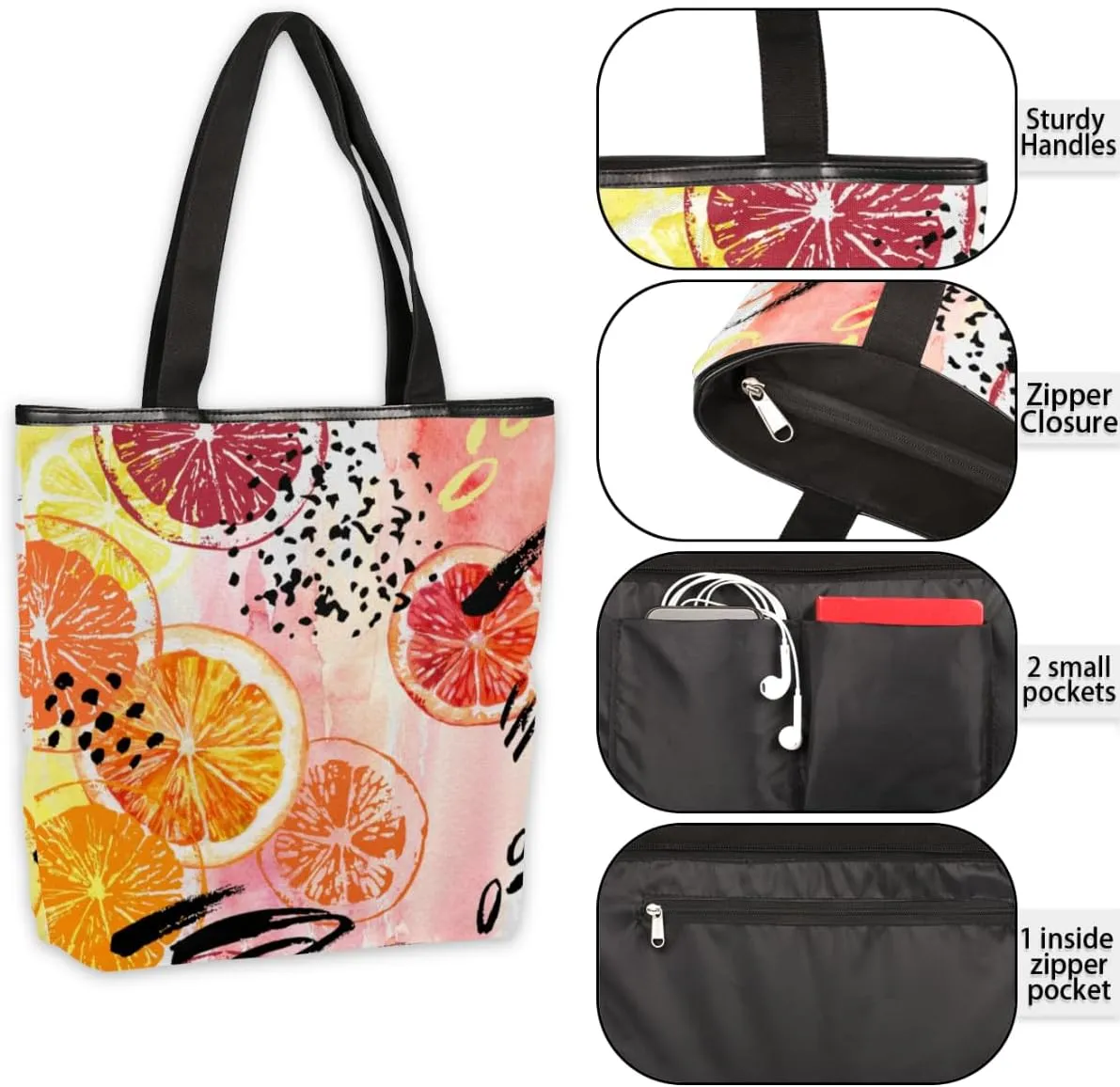 Tavisto Canvas Tote Bag,Cartoon Daisys Grocery Shopping Bags 11"x13.6"x4" Durable