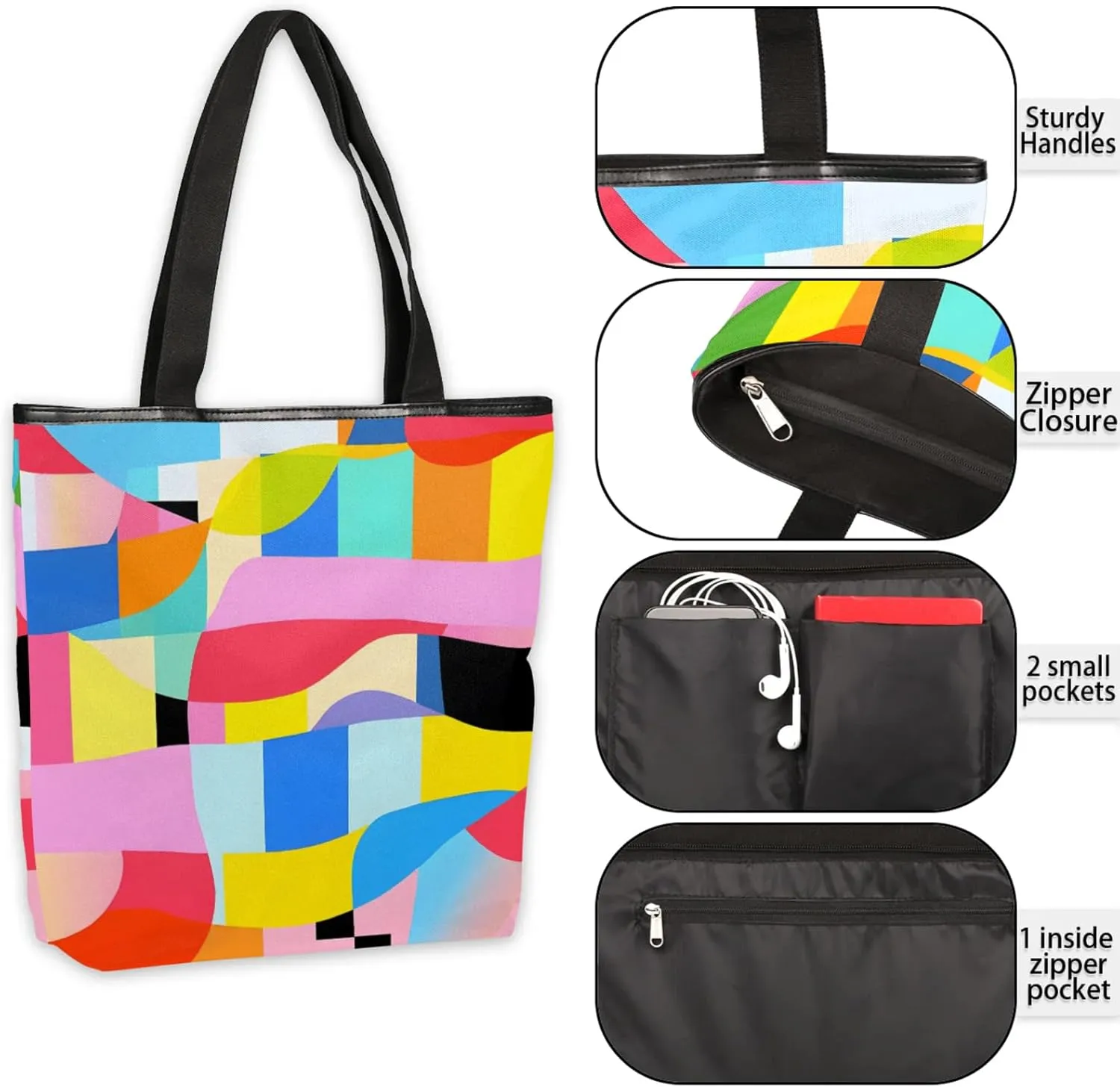 Tavisto Large Canvas Tote Bag with Zipper, Casual Shoulder Handbag for Women, Beach Bag Tote Grocery Bag with Inner Pocket