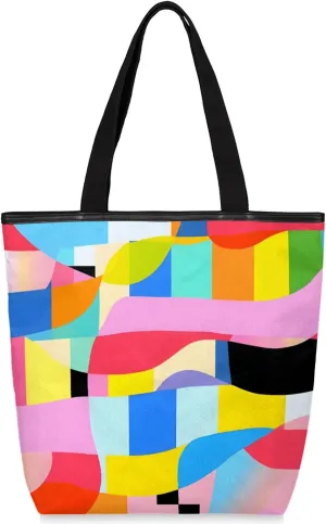Tavisto Large Canvas Tote Bag with Zipper, Casual Shoulder Handbag for Women, Beach Bag Tote Grocery Bag with Inner Pocket
