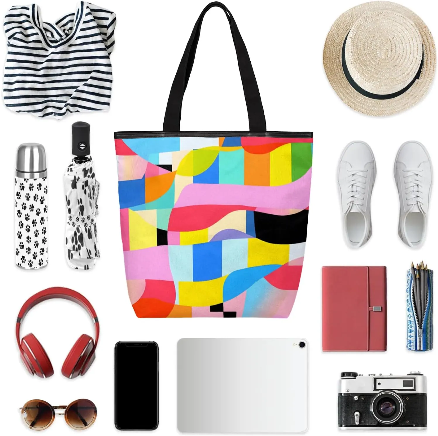 Tavisto Large Canvas Tote Bag with Zipper, Casual Shoulder Handbag for Women, Beach Bag Tote Grocery Bag with Inner Pocket