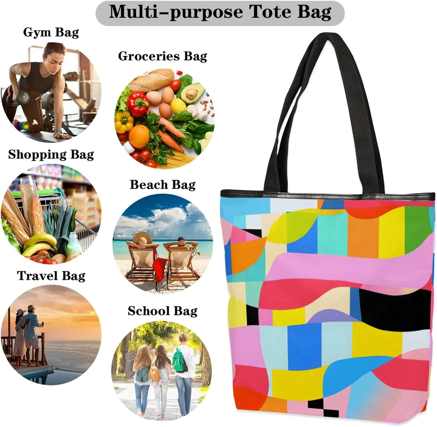 Tavisto Large Canvas Tote Bag with Zipper, Casual Shoulder Handbag for Women, Beach Bag Tote Grocery Bag with Inner Pocket