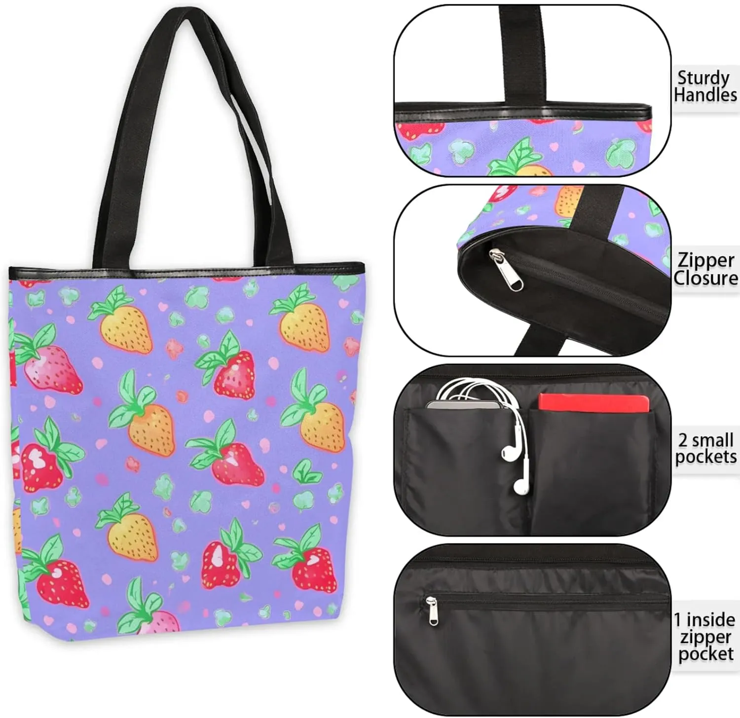 Tavisto Women’s Canvas Tote Bag with Zipper Large Capacity Shoulder Bag Beach Bag Reusable Shopping Bag with Inner Pocket