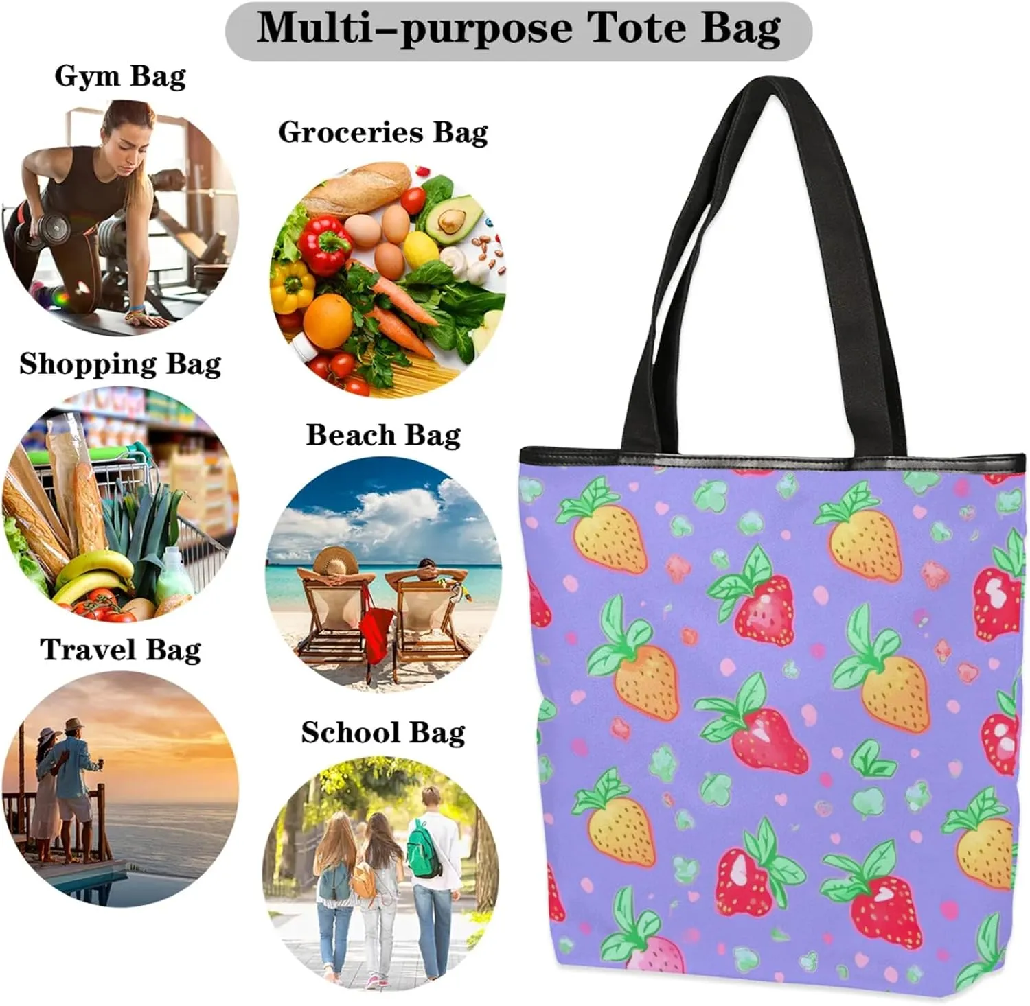 Tavisto Women’s Canvas Tote Bag with Zipper Large Capacity Shoulder Bag Beach Bag Reusable Shopping Bag with Inner Pocket