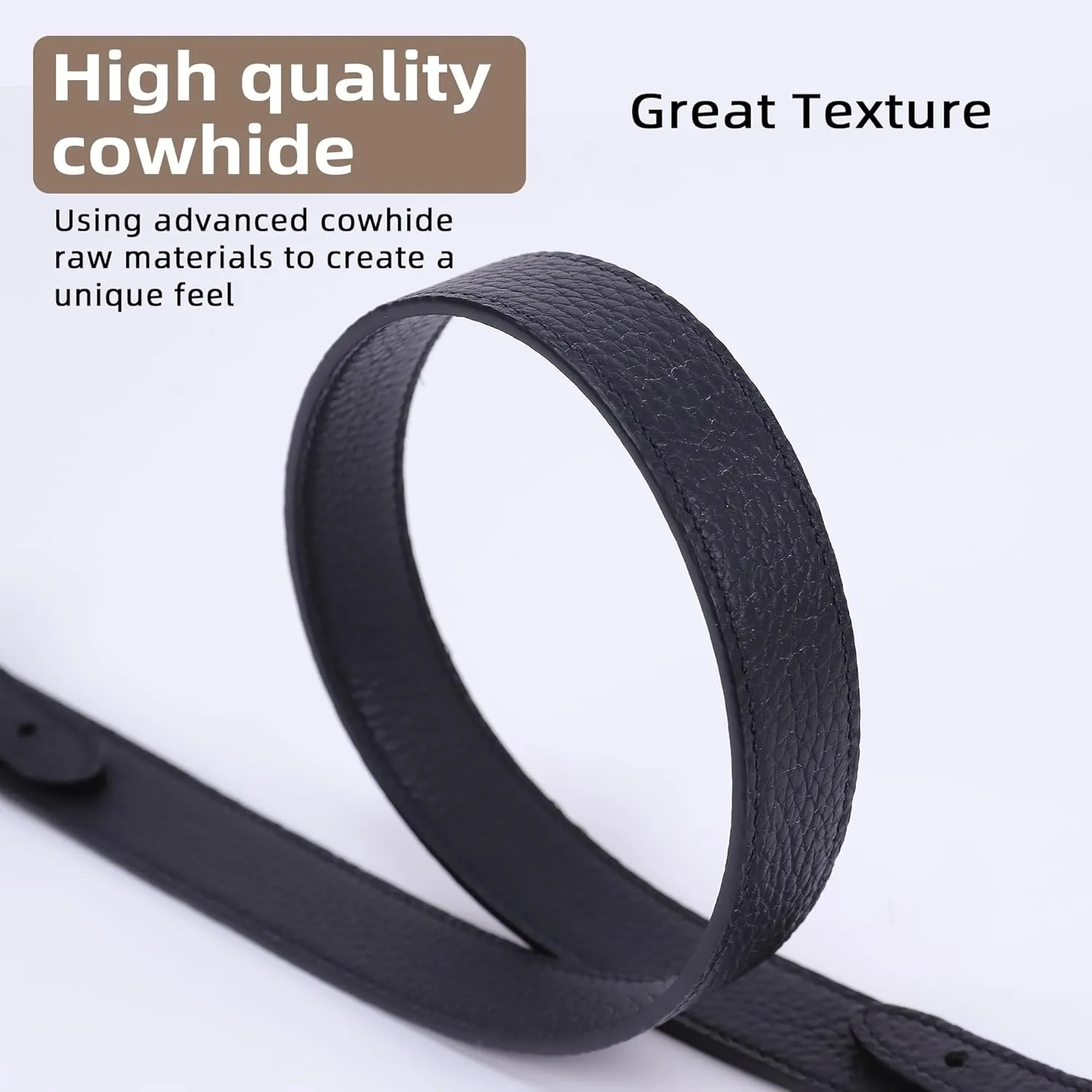 TC Leather Strap for Hermes Picotin/Lindy/Evelyne bag, Multi length Handmade Cowhide Crossbody Purse Strap for Handbag【19.7inch long, 1.5inch wide, Black (GoldStuds)】