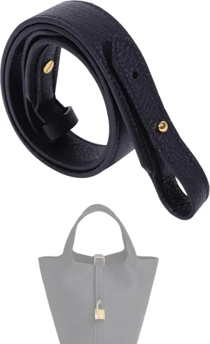 TC Leather Strap for Hermes Picotin/Lindy/Evelyne bag, Multi length Handmade Cowhide Crossbody Purse Strap for Handbag【19.7inch long, 1.5inch wide, Black (GoldStuds)】