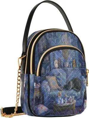 Teacup Sofa Interior Blue Crossbody Bags for Women Small Sling Cross Body Bag Fanny Pack Mini Purse with Zip