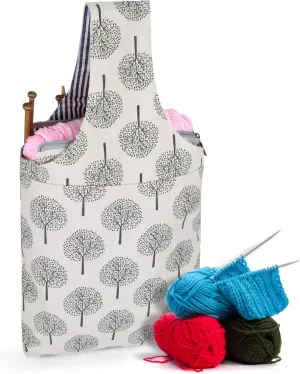 Teamoy Knitting Bag, Canvas Yarn Tote Project Bag for Knitting Needles, Yarn and Crochet Supplies, Perfect Size for Knitting on The Go, Tree