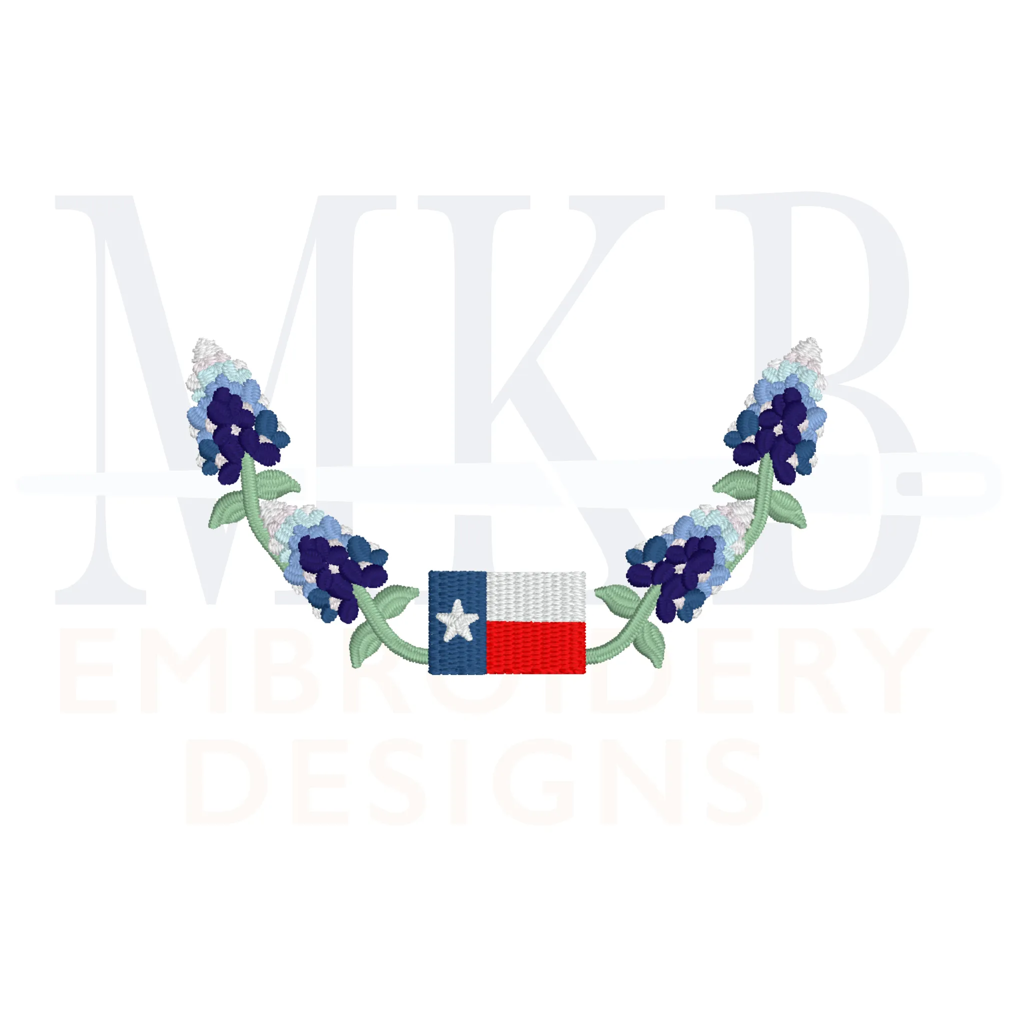 Texas Flag Bluebonnet Laurel Embroidery Design