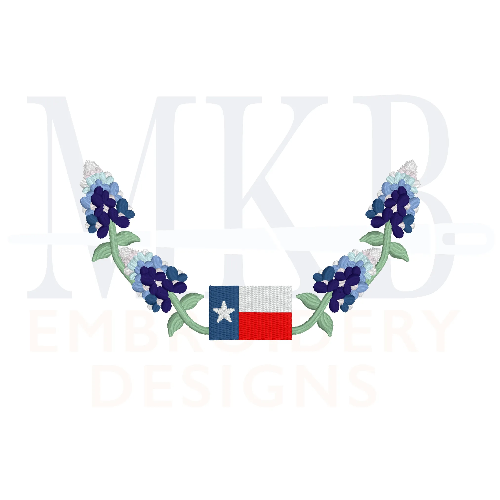 Texas Flag Bluebonnet Laurel Embroidery Design