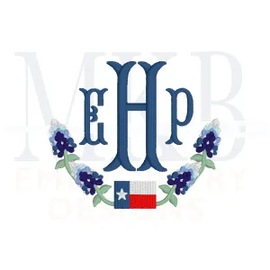Texas Flag Bluebonnet Laurel Embroidery Design