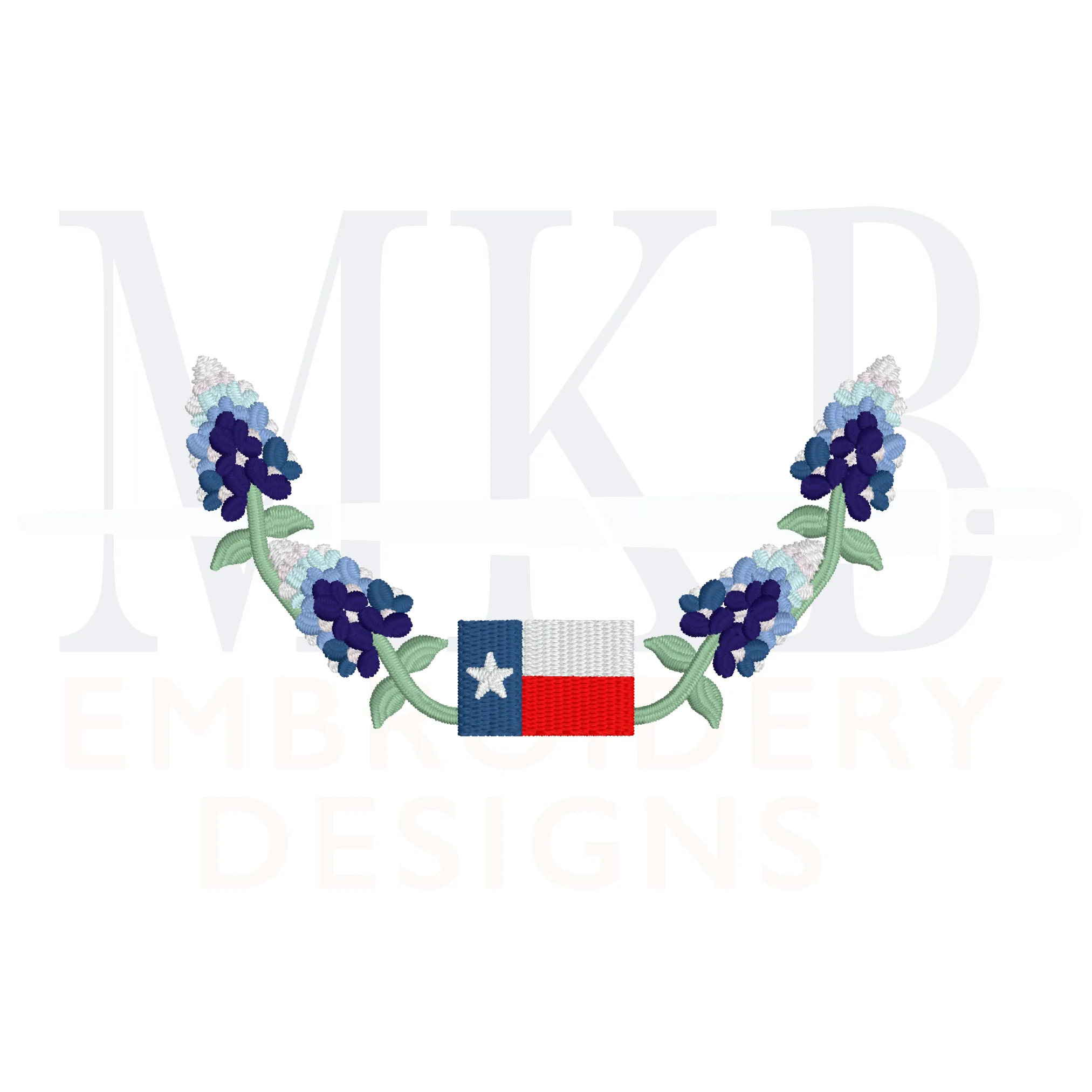 Texas Flag Bluebonnet Laurel Embroidery Design