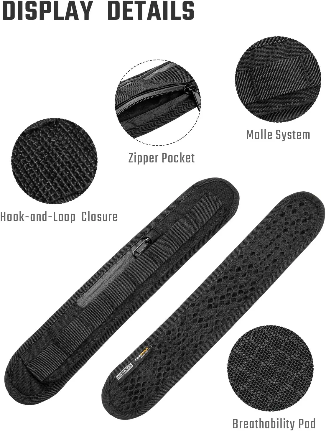 TGBelt2 Shoulder Strap Pad, Shoulder Strap Cushion, Universal Replacement Pad with Zipper Pocket, Removable Backpack Strap Pad(Cordura-Black)