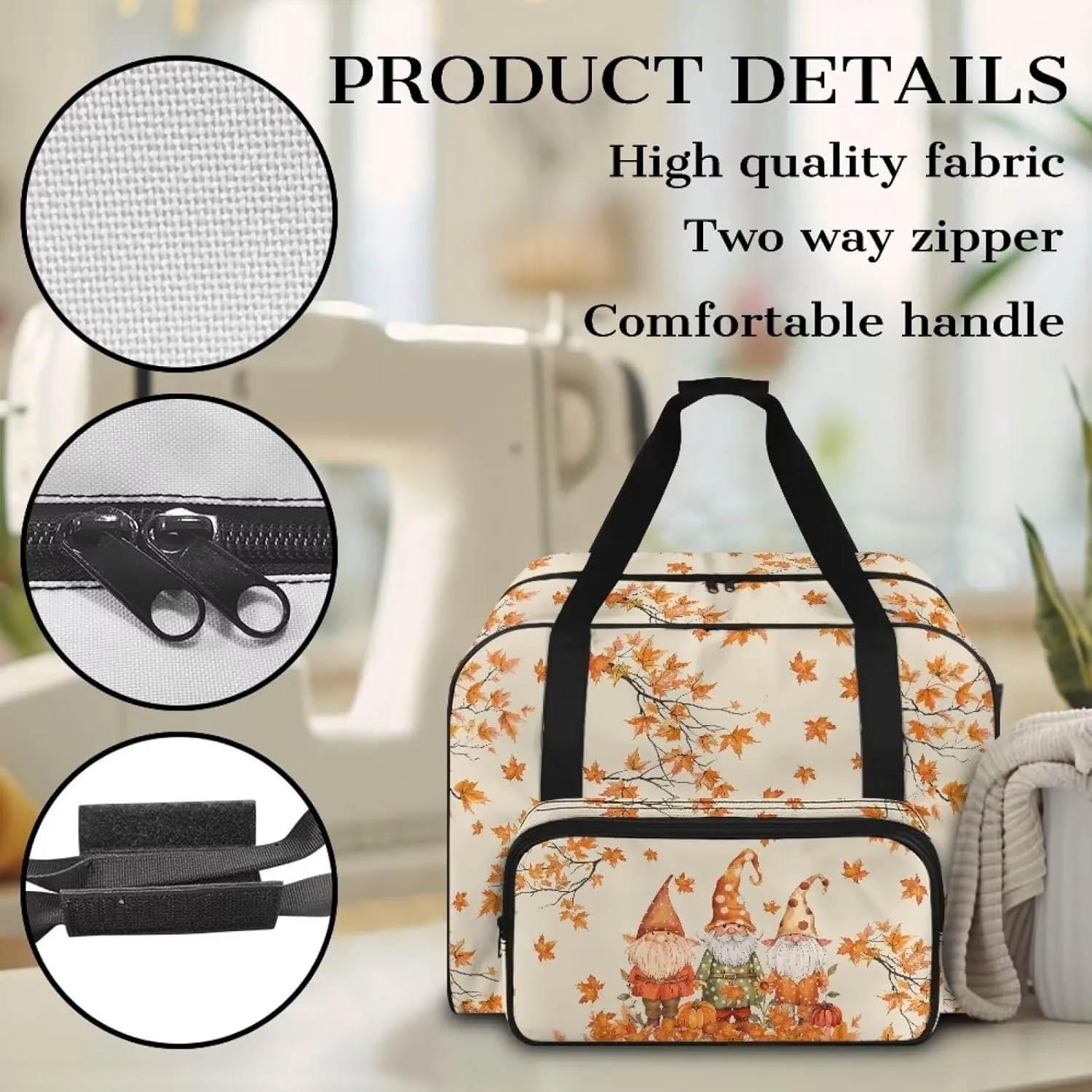 Thanksgiving Dwarf Sewing Machine Case Heavy Padded Tote Bag Portable Sewing Machine Handbag Dust Proof Compatible with Most Standard Sewing Machines