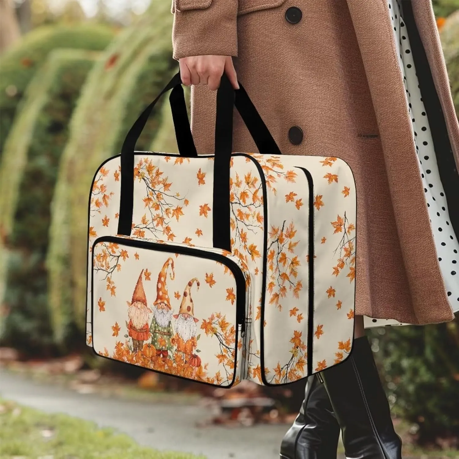Thanksgiving Dwarf Sewing Machine Case Heavy Padded Tote Bag Portable Sewing Machine Handbag Dust Proof Compatible with Most Standard Sewing Machines
