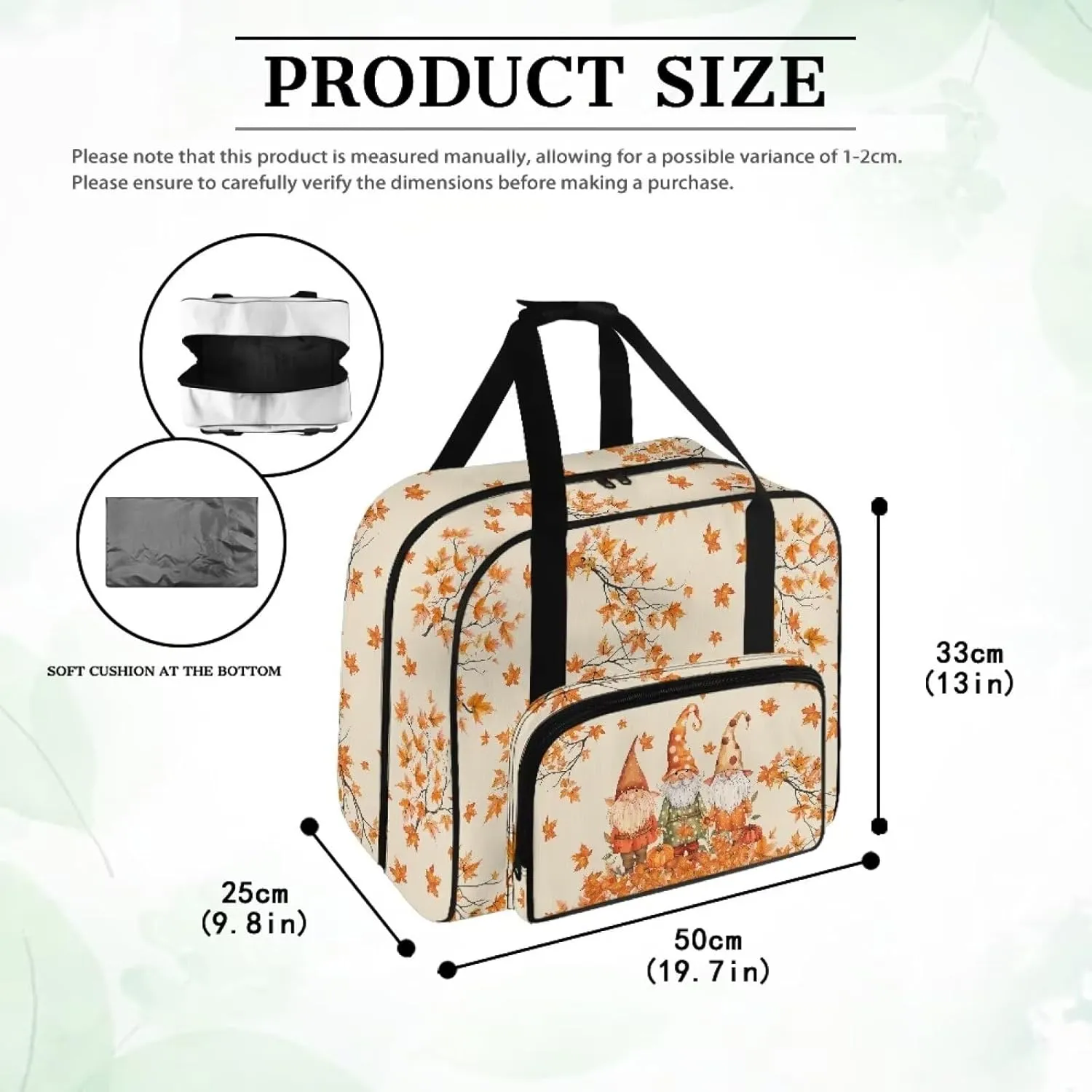 Thanksgiving Dwarf Sewing Machine Case Heavy Padded Tote Bag Portable Sewing Machine Handbag Dust Proof Compatible with Most Standard Sewing Machines