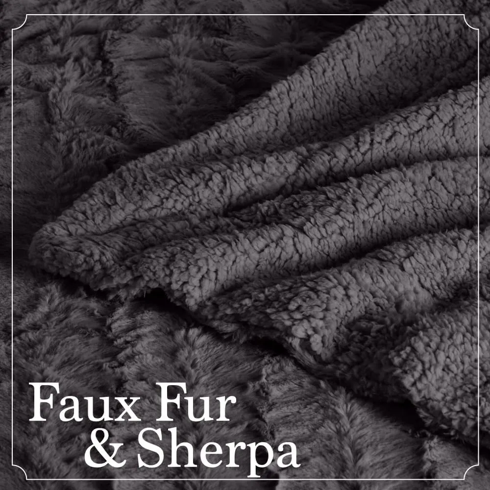 The Connecticut Home Co Throw Blanket for Couch, Soft Fluffy Room Decor, Cozy Warm Throws for Bed, Couches, Gifts for Women, Bedroom Cute Aesthetic Blankets Faux Fur and Sherpa, 65x50, Gray