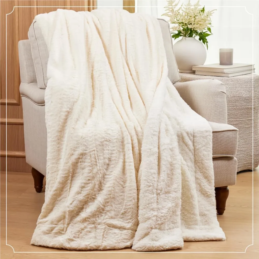 The Connecticut Home Co Throw Blanket for Couch, Soft Fluffy Room Decor, Cozy Warm Throws for Bed, Couches, Gifts for Women, Bedroom Cute Aesthetic Blankets Faux Fur and Sherpa, 65x50, Gray