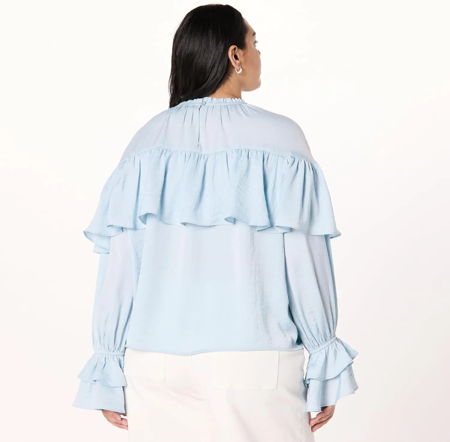 The Drop Women's Miriam Feminine Ruffle Yoke Shine Blouse