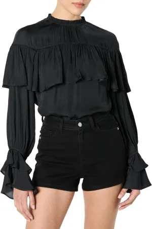 The Drop Women's Miriam Feminine Ruffle Yoke Shine Blouse