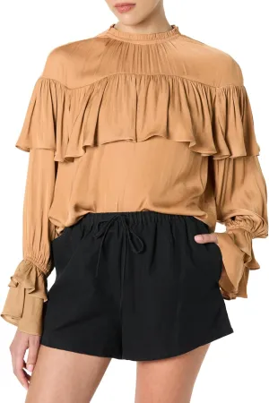 The Drop Women's Miriam Feminine Ruffle Yoke Shine Blouse