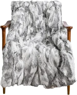 Throw Blankets for Couch and Bed, Soft Cozy Real Rabbit Fur Throw Blanket with Suede Backing, Grey Lightweight Decorative Blankets and Throws, Farmhouse Warm Blanket for Men and Women, 55.1"x63"
