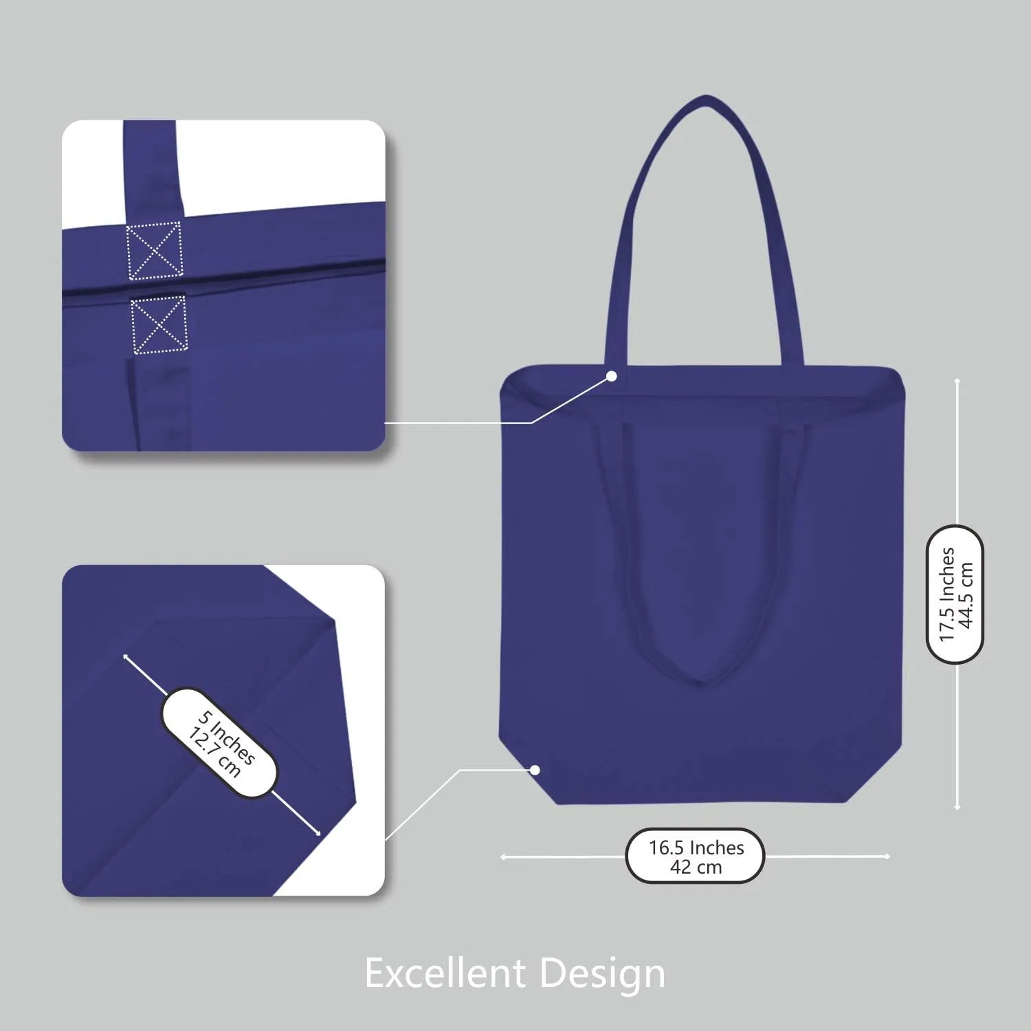 TOPDesign 2 | 6 Pack Super Strong Large 17.5"x16.5"x5" 10oz Cotton Canvas Tote Bag, Reusable Grocery Shopping Bags, Blank Royal Blue Bags for Crafts, DIY Your Creative Designs (Pack of 6)