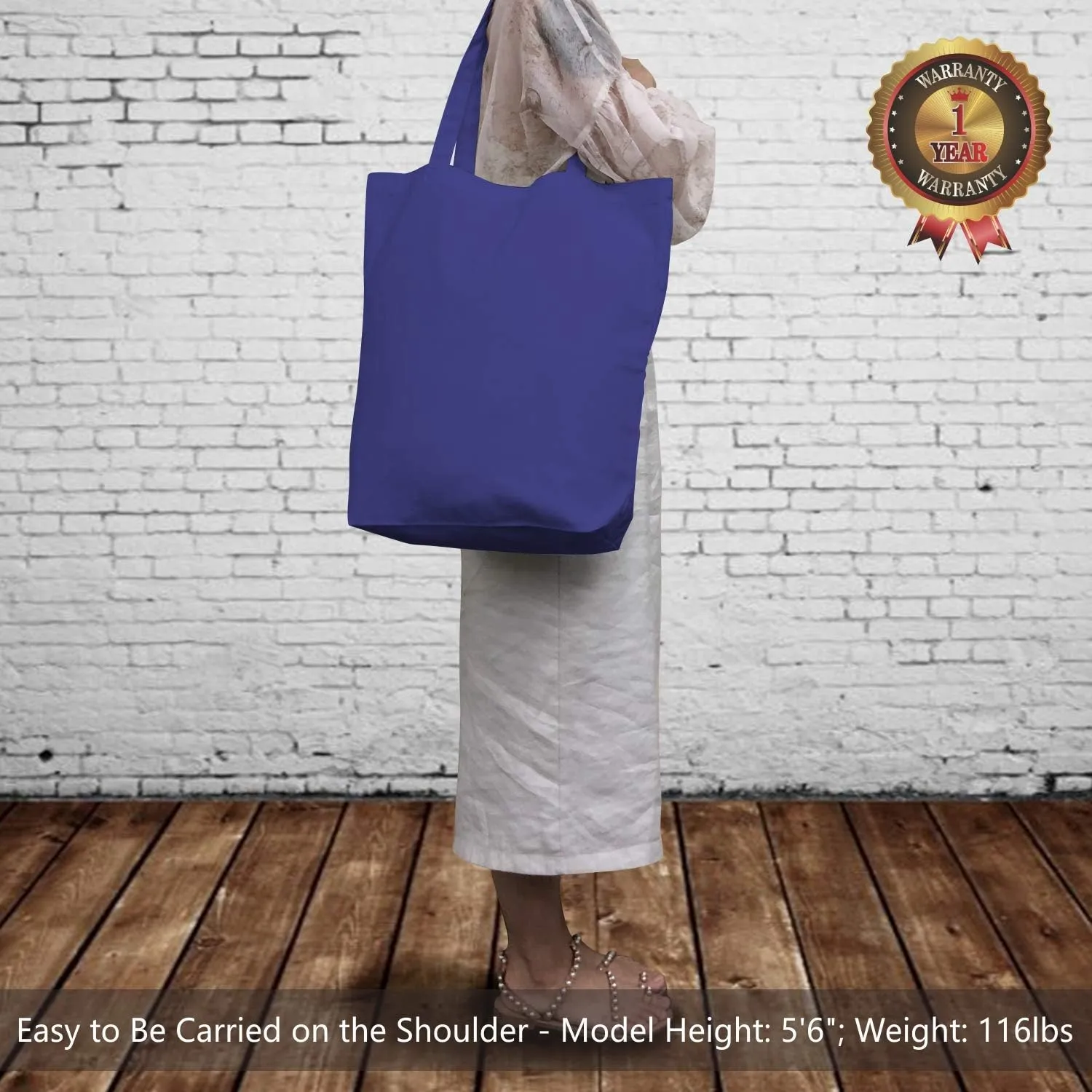 TOPDesign 2 | 6 Pack Super Strong Large 17.5"x16.5"x5" 10oz Cotton Canvas Tote Bag, Reusable Grocery Shopping Bags, Blank Royal Blue Bags for Crafts, DIY Your Creative Designs (Pack of 6)