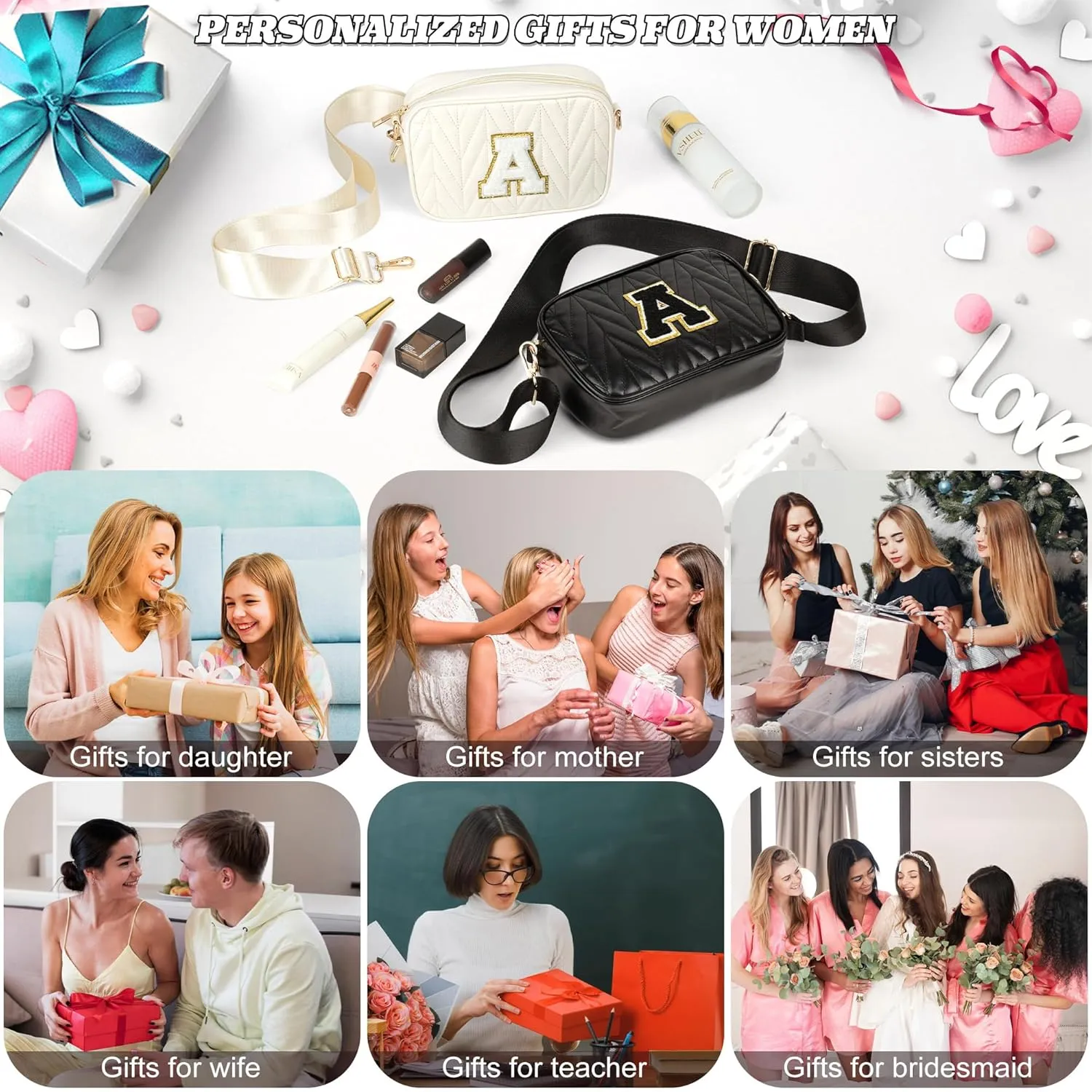 TOPEAST Small Leather Crossbody Bags for Women - Travel Essentials, Christmas Birthday Gifts Quilted Purses Shoulder Handbag
