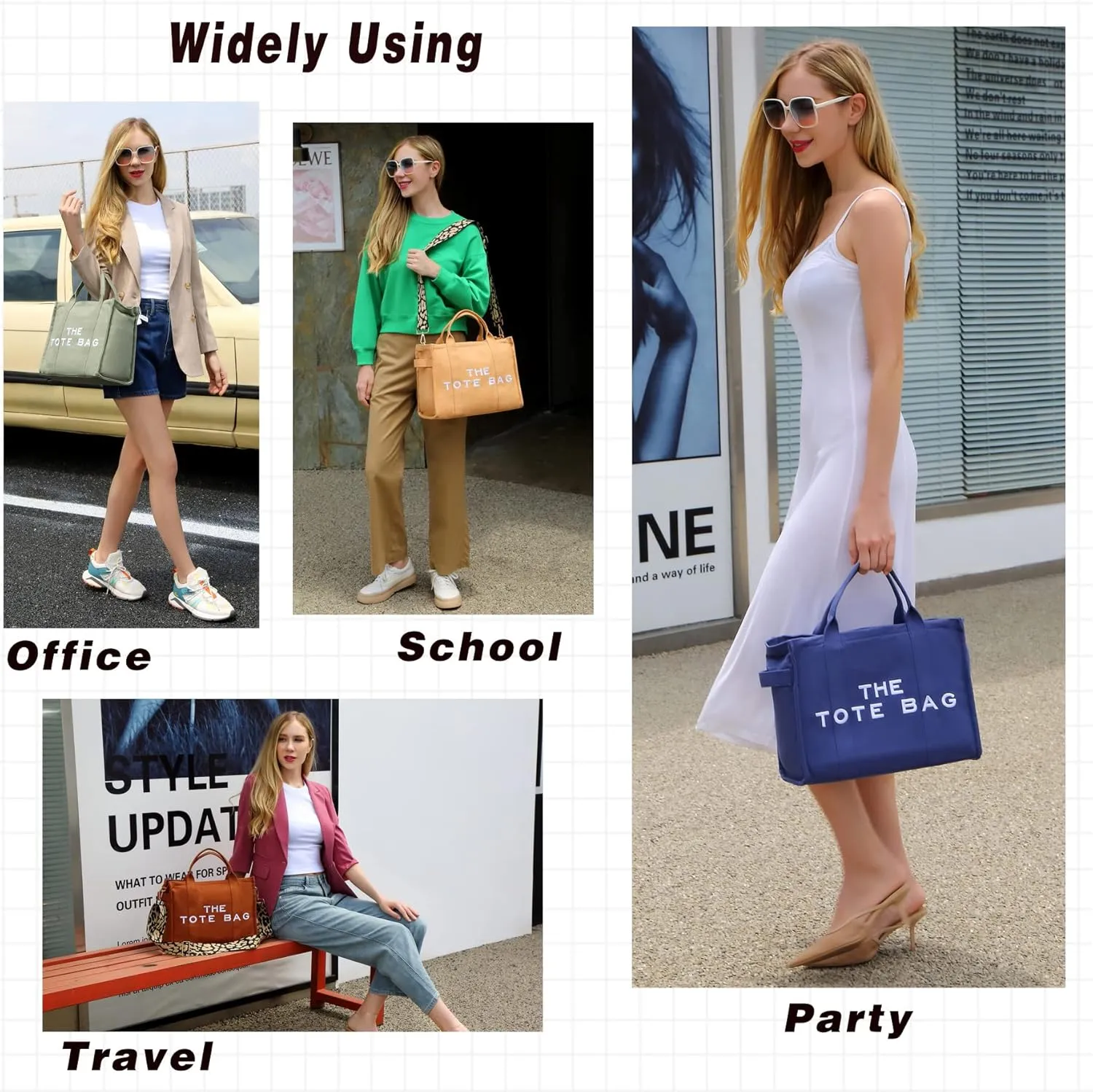 Tote Bag for Women Canvas Zip Top Handle Women's Handbag Multi Pockets Travel Crossbody Shoulder Bag