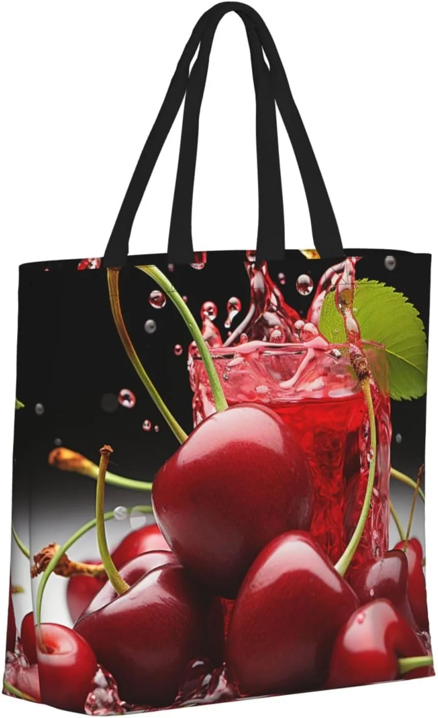 Tote Bag for Women Cherry juice Shoulder Bag with Zipper Handbag Large Capacity Reusable Grocery Bag