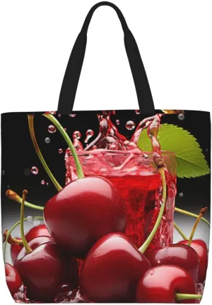 Tote Bag for Women Cherry juice Shoulder Bag with Zipper Handbag Large Capacity Reusable Grocery Bag