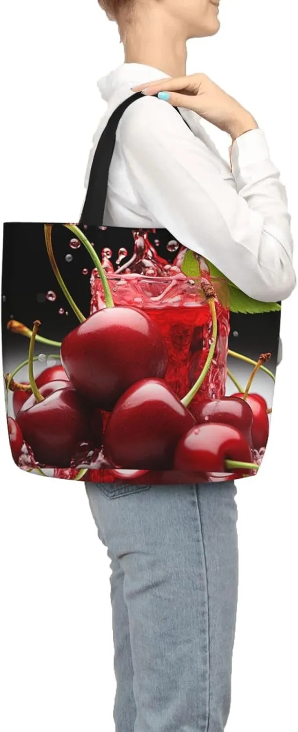 Tote Bag for Women Cherry juice Shoulder Bag with Zipper Handbag Large Capacity Reusable Grocery Bag