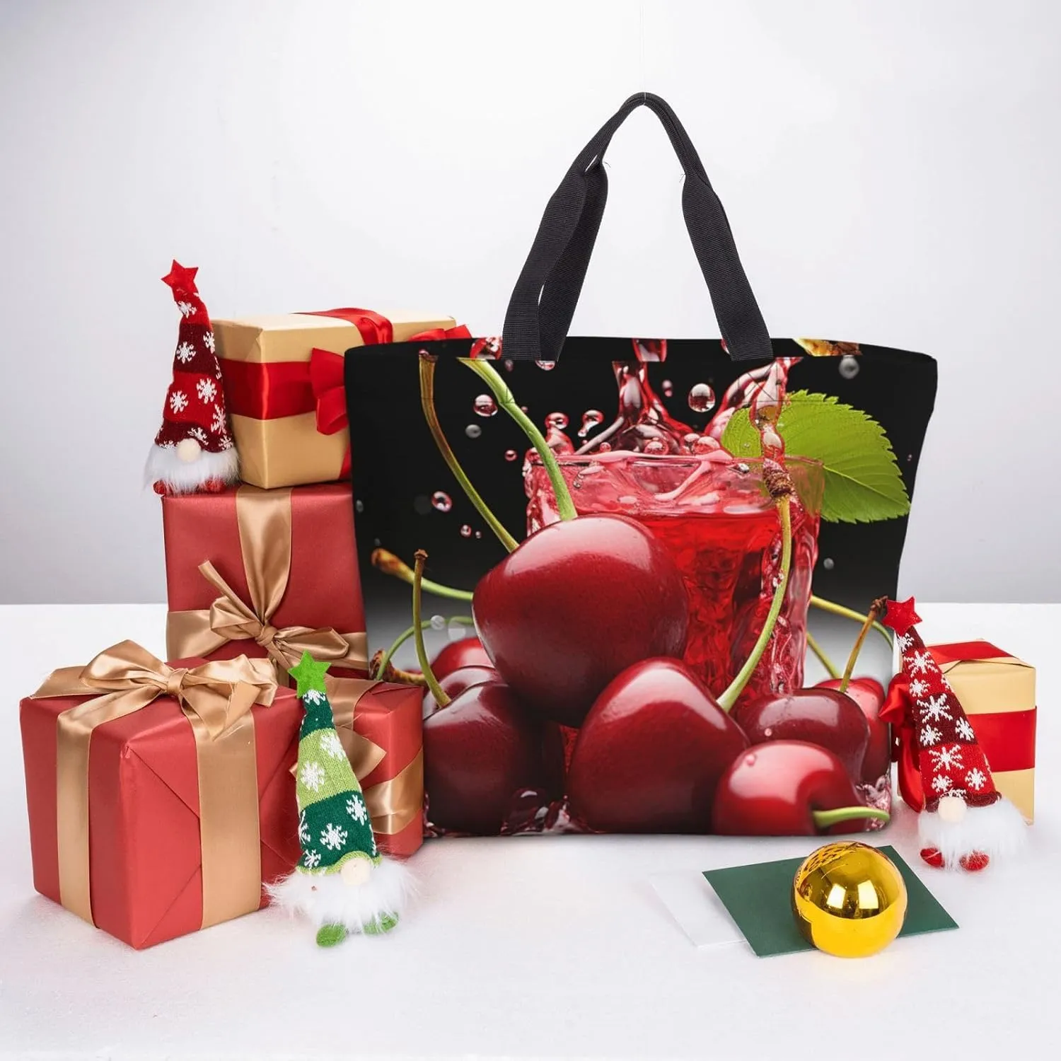 Tote Bag for Women Cherry juice Shoulder Bag with Zipper Handbag Large Capacity Reusable Grocery Bag
