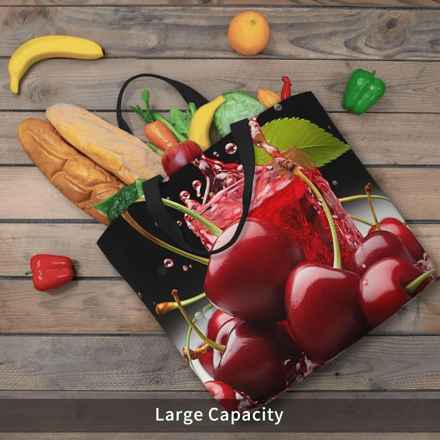 Tote Bag for Women Cherry juice Shoulder Bag with Zipper Handbag Large Capacity Reusable Grocery Bag