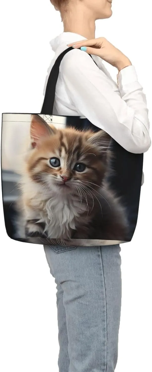 Tote Bag for Women Cute Owls Shoulder Bag with Zipper Handbag Large Capacity Reusable Grocery Bag