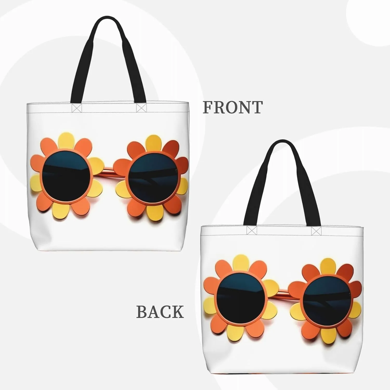 Tote Bag for Women Flower sunglasses Shoulder Bag with Zipper Handbag Large Capacity Reusable Grocery Bag