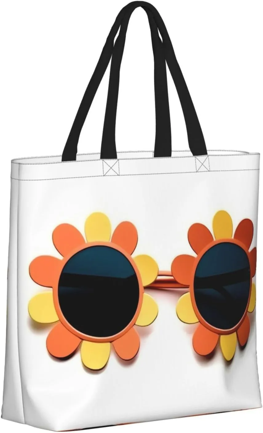 Tote Bag for Women Flower sunglasses Shoulder Bag with Zipper Handbag Large Capacity Reusable Grocery Bag