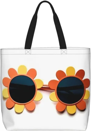 Tote Bag for Women Flower sunglasses Shoulder Bag with Zipper Handbag Large Capacity Reusable Grocery Bag