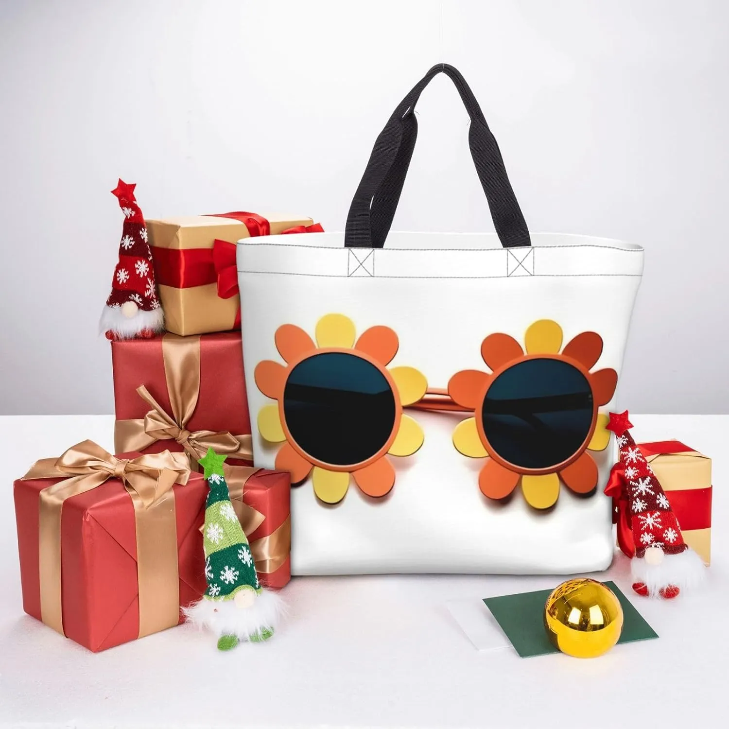 Tote Bag for Women Flower sunglasses Shoulder Bag with Zipper Handbag Large Capacity Reusable Grocery Bag
