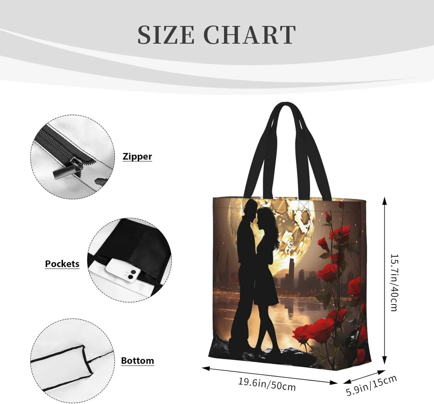 Tote Bag for Women Guinea Animal and popcorn Shoulder Bag with Zipper Handbag Large Capacity Reusable Grocery Bag