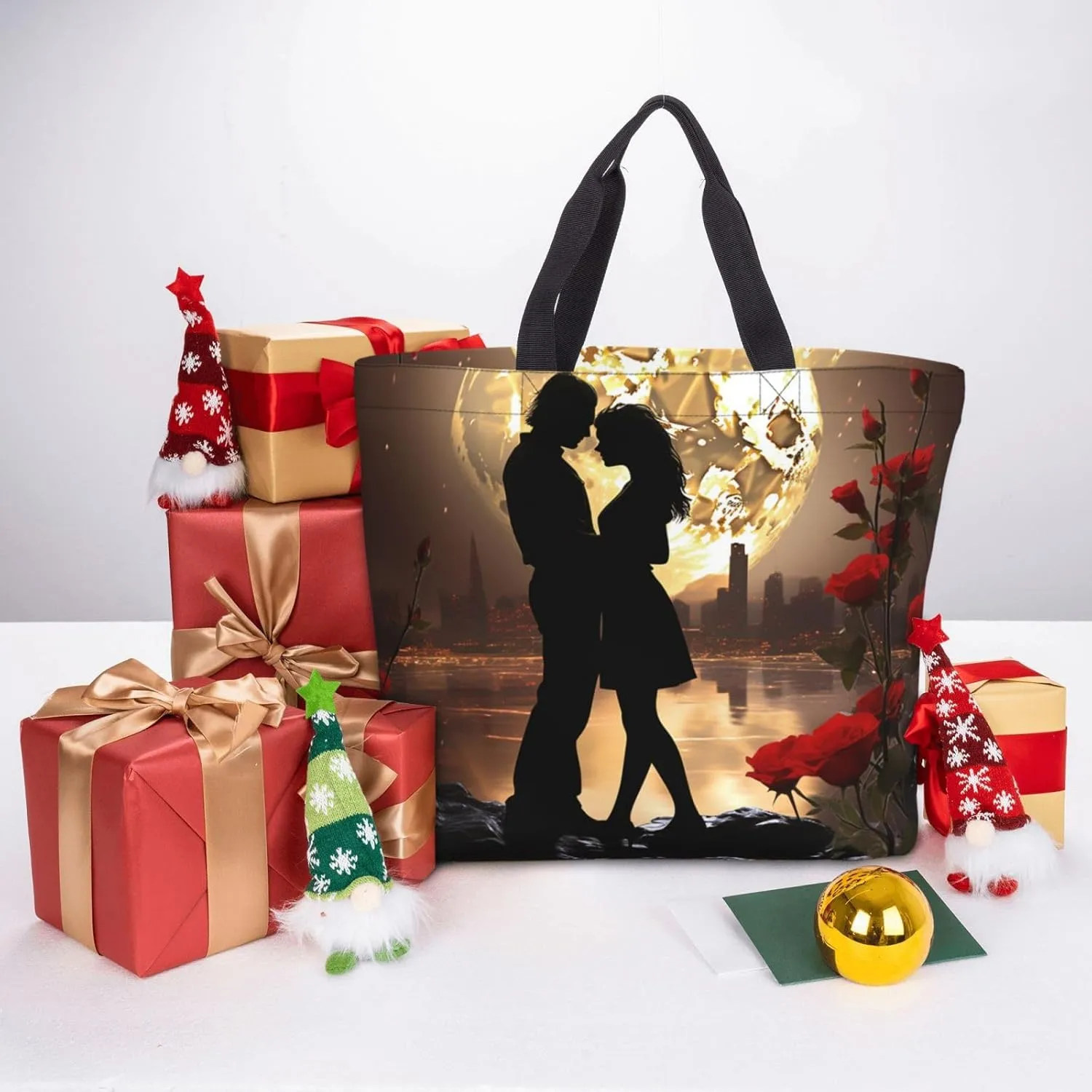 Tote Bag for Women Guinea Animal and popcorn Shoulder Bag with Zipper Handbag Large Capacity Reusable Grocery Bag