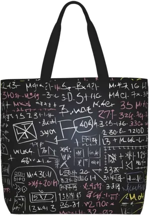 Tote Bag for Women Math Formula Shoulder Bag with Zipper Handbag Large Capacity Reusable Grocery Bag